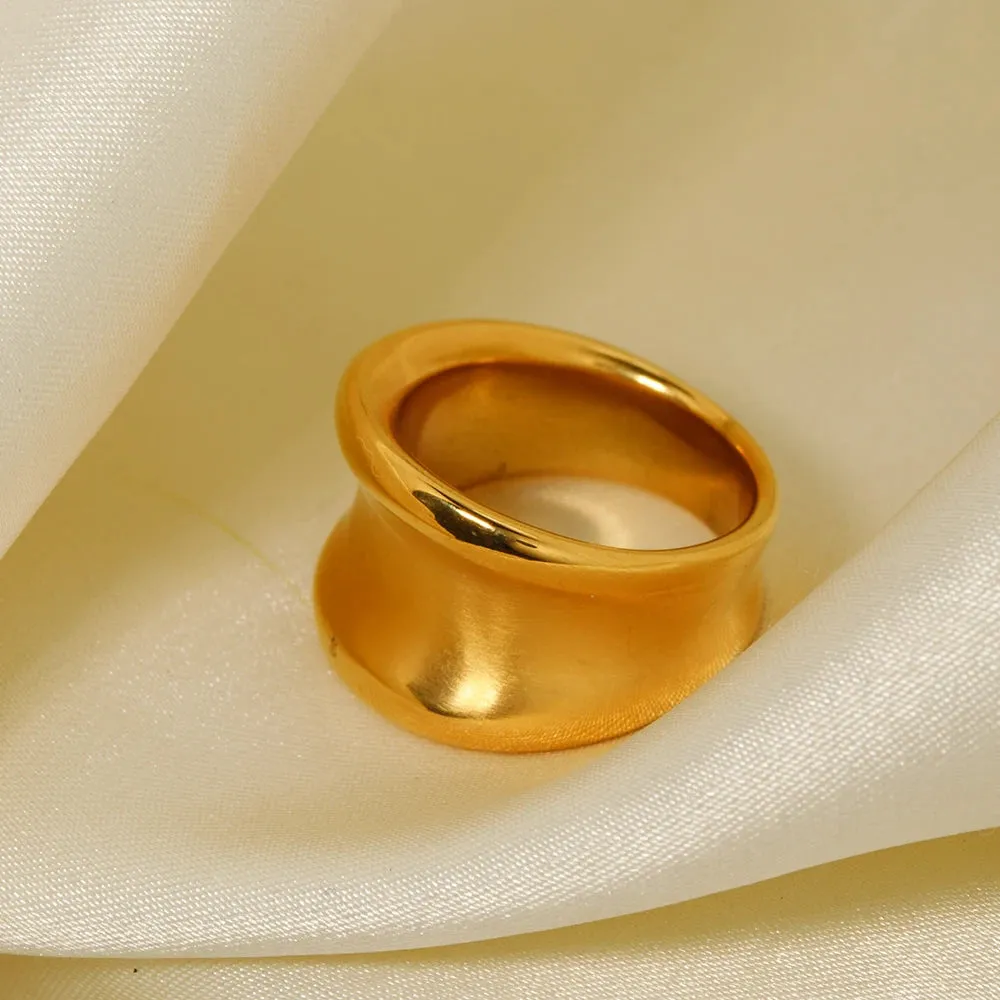 Elegant Charm Gold Color Geometric Brushed Closed Ring