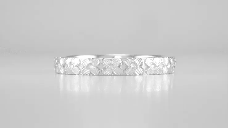 Hibiscus Flowers Engraved Wedding Ring in White Gold - 3mm Wide