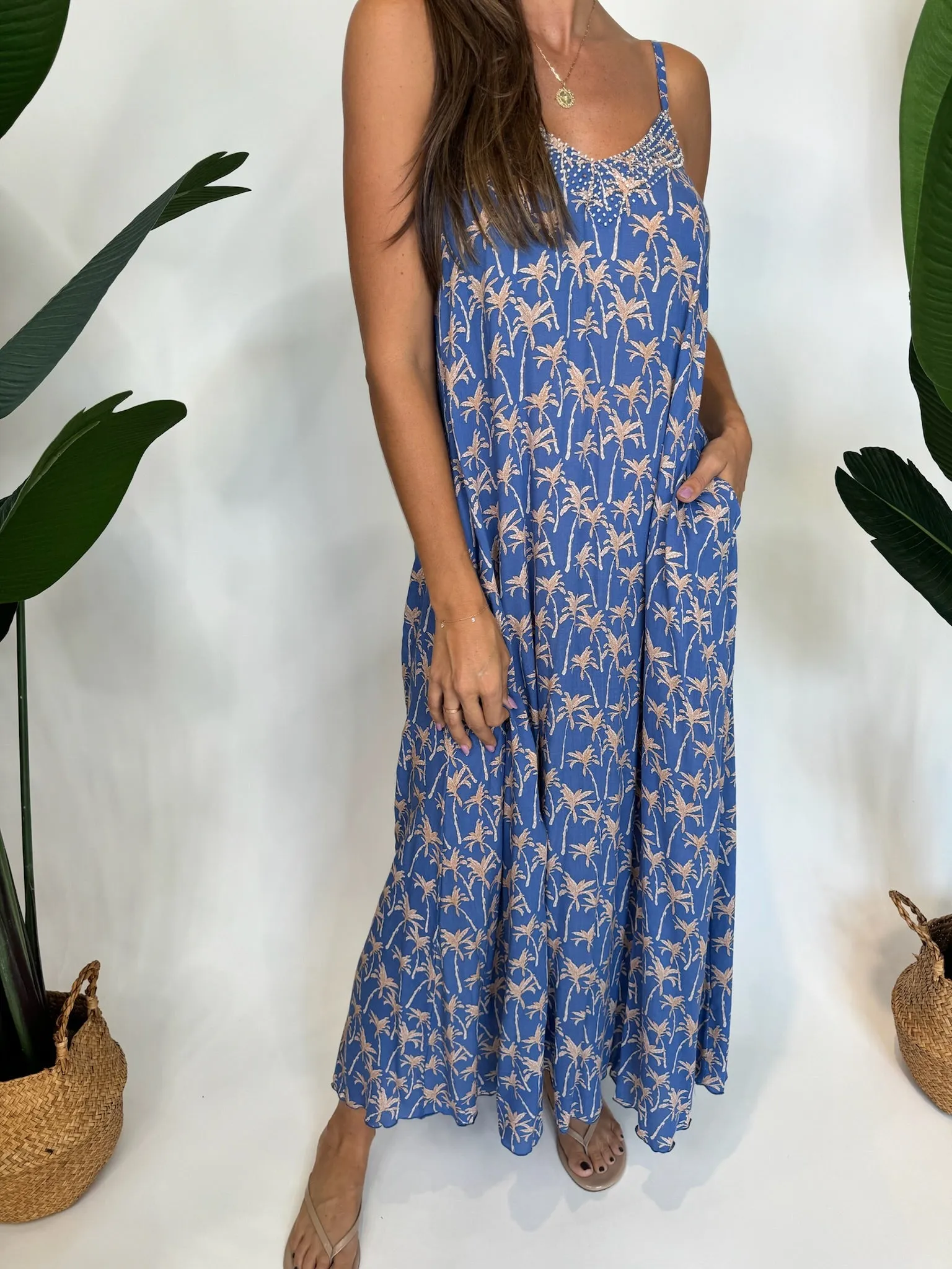Khush Tahiti Dress Palm Indigo